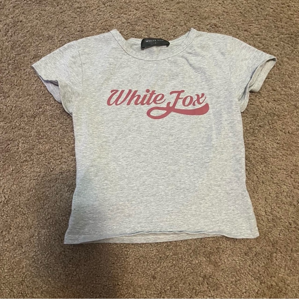 White Fox Gray T-Shirt with Red Logo